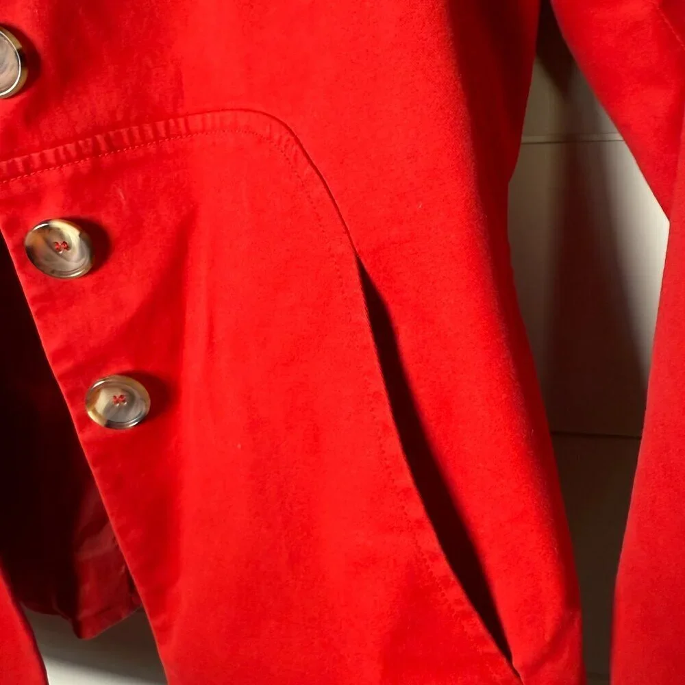 Etcetera Fire Red Cotton Empire Waist Button Down Coat Blazer Jacket SZ 2